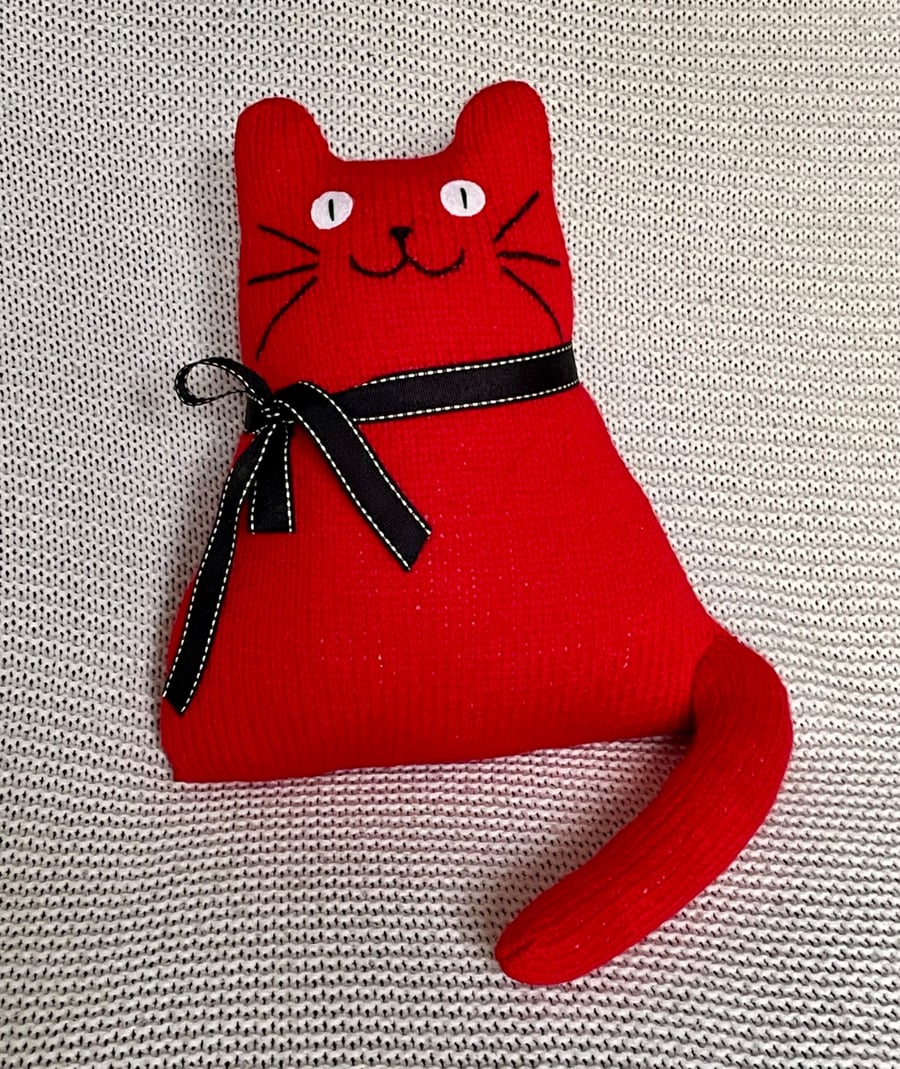 Red cat hand knitted  doll - hand knitted from acrylic yarn cat cushion 