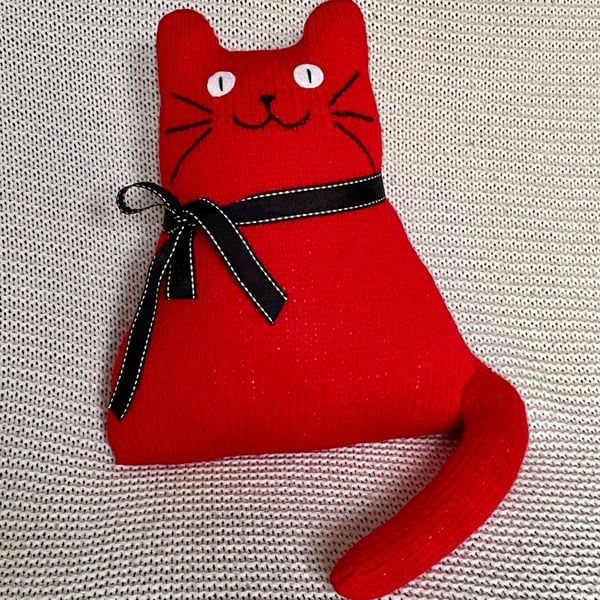 Red cat hand knitted  doll - hand knitted from acrylic yarn cat cushion 