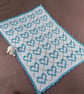 Crochet Baby Blanket - Blue and White Hearts, Handmade Baby Gift