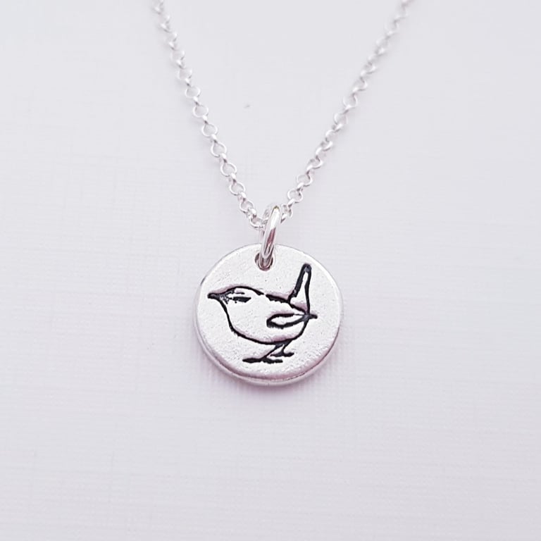 Tiny Wren Bird Pendant Sterling Silver