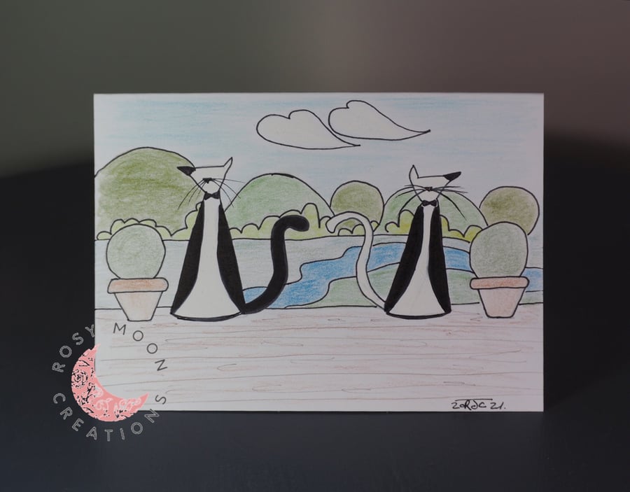 Two Dapper Cats Blank Card