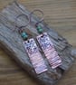 Aged copper oblong dangle earrings , boho style - Image 2