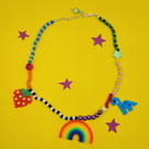 Multi-colour chunky beaded necklace with perler bead charms 