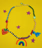 Multi-colour chunky beaded necklace with perler bead charms 