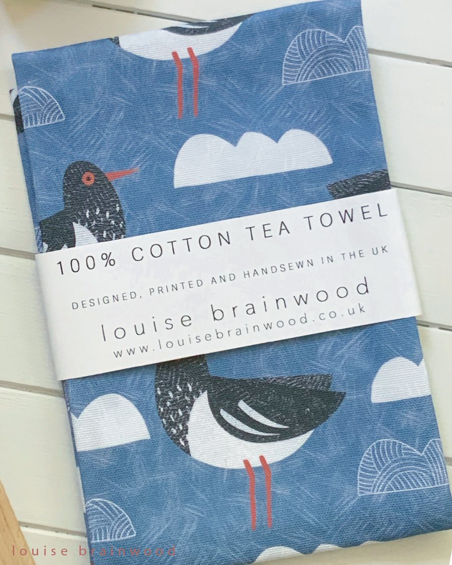 'Oystercatcher' Bird Pattern Tea Towel
