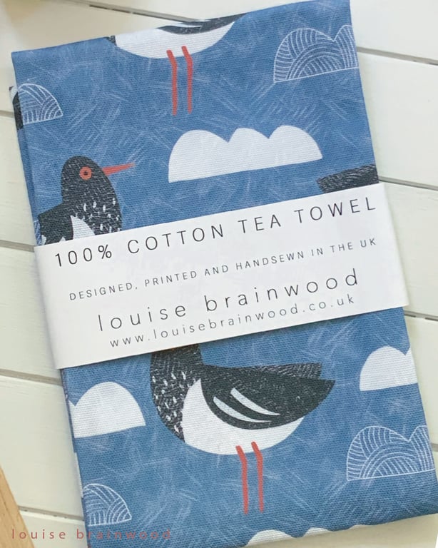 'Oystercatcher' Bird Pattern Tea Towel
