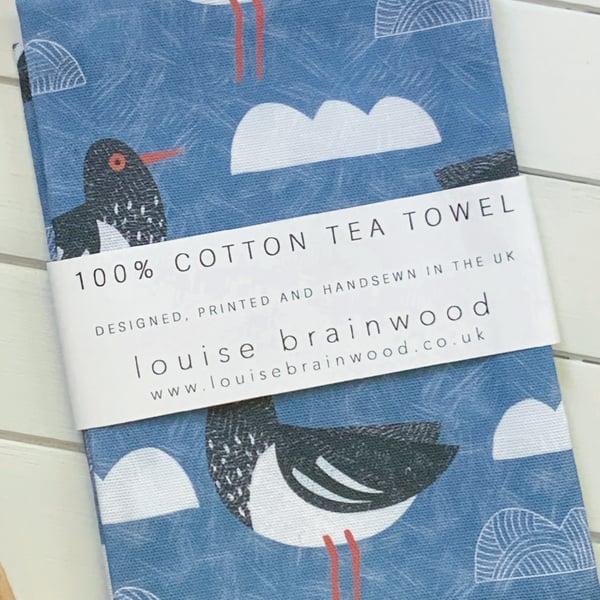 'Oystercatcher' Bird Pattern Tea Towel