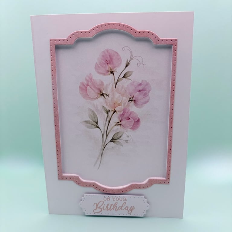 Sweet Pea Birthday Card - April Birth Flower Botanical Handmade Card