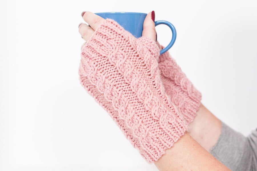 Pink fingerless gloves - Hand warmers - Fingerless mittens - Knitted gloves