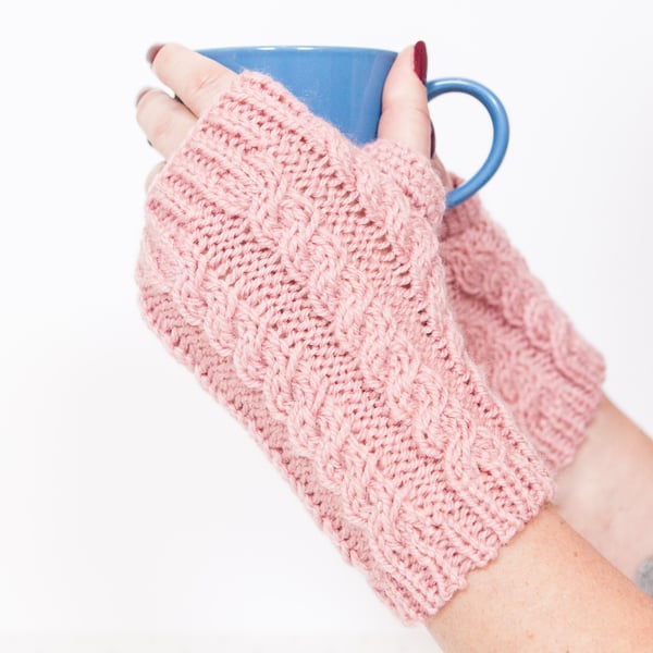 Pink fingerless gloves - Hand warmers - Fingerless mittens - Knitted gloves