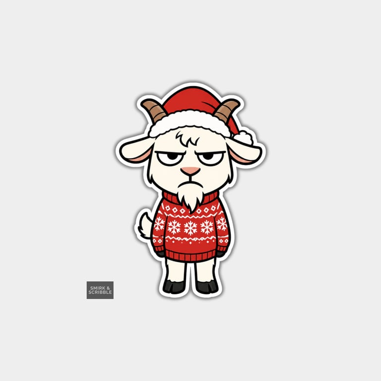 Funny Christmas Sticker Vinyl Xmas Decal For Adults - Grumpy Goat Standing 