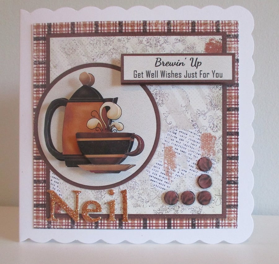 Decoupage, 3D Coffee Greeting Card, Get Well, Birthday,personalise