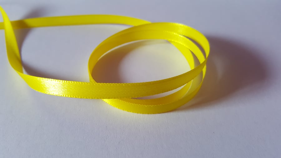 5m Single-Sided Satin Ribbon - 6mm - Yellow - Folksy