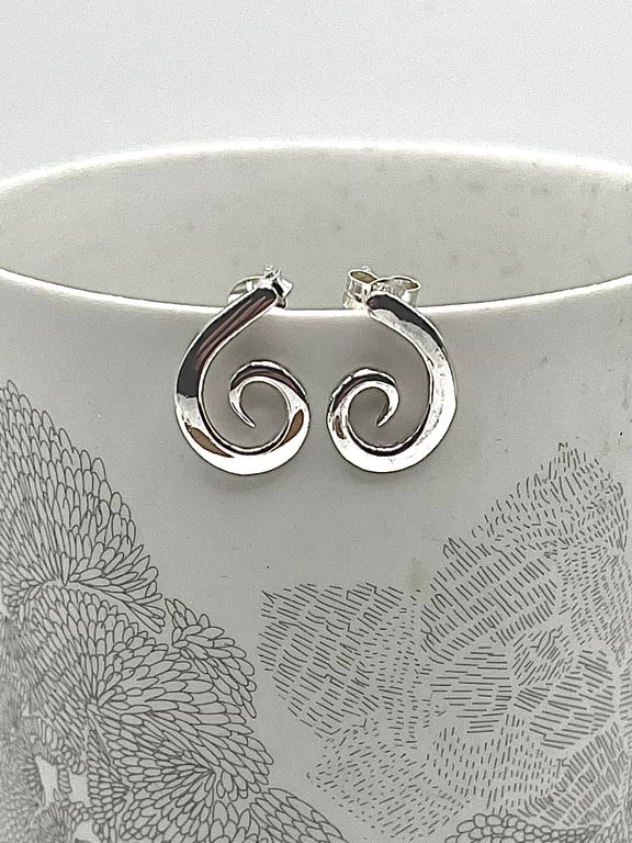 Sterling Silver ‘Unfurling Fern’ Collection Swirl Stud Earrings