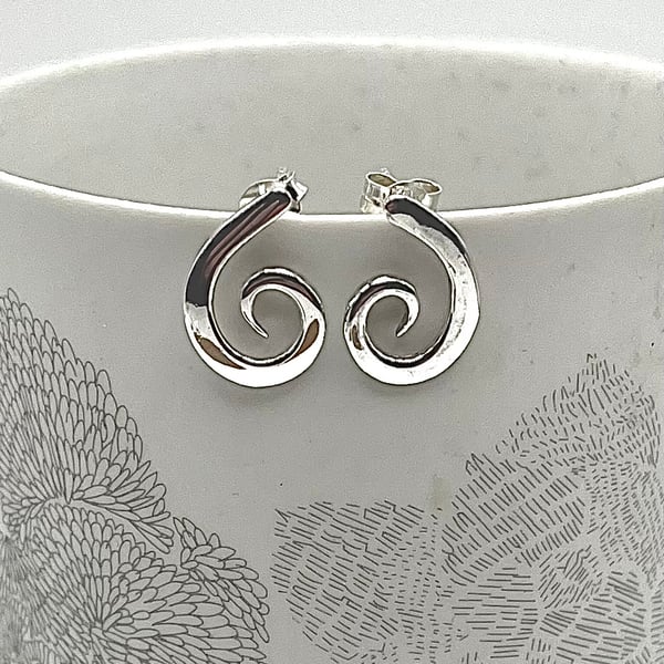 Sterling Silver ‘Unfurling Fern’ Collection Swirl Stud Earrings