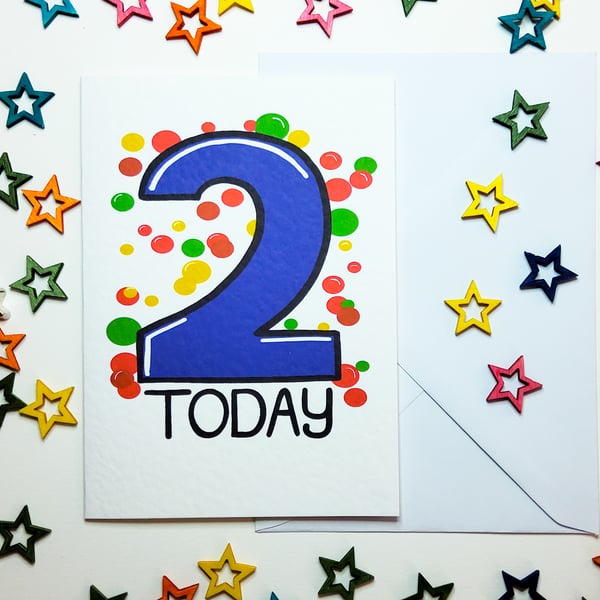 2 TWO TODAY Birthday Card for Two Year Old Baby Son Nephew Grandson in Blue