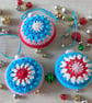 Crochet Christmas Baubles Set of 3 - Turquoise, Red, Pink & Cream - Tree Decor