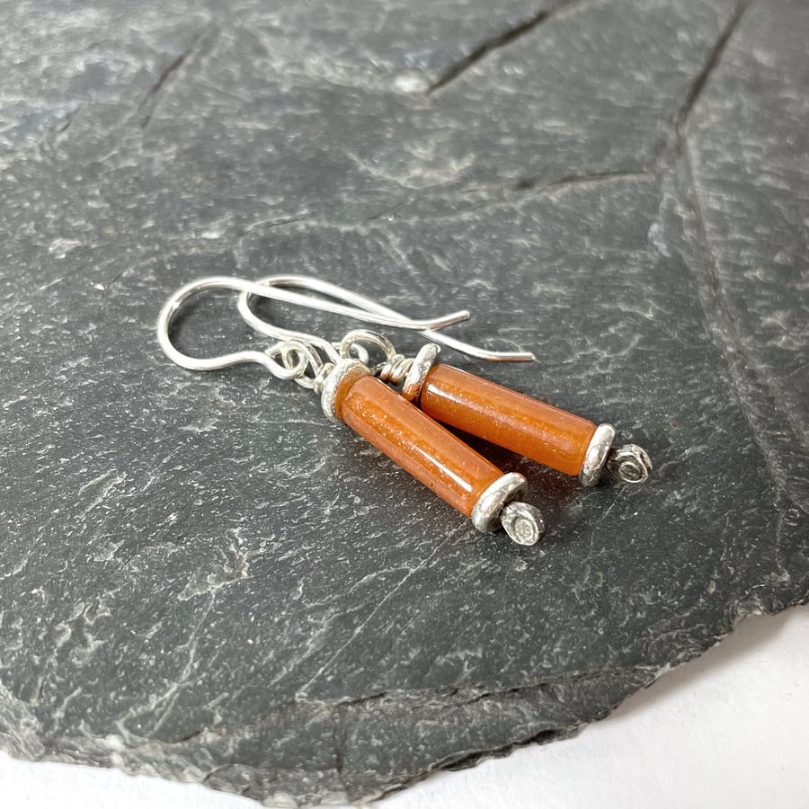 Scrolls red aventurine and silver earrings