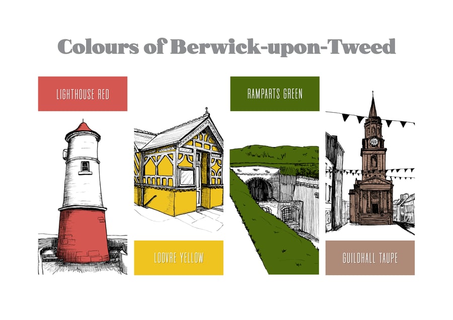 Berwick-upon-Tweed x4 Landmarks A4 Eco-Friendly Wall Art Print