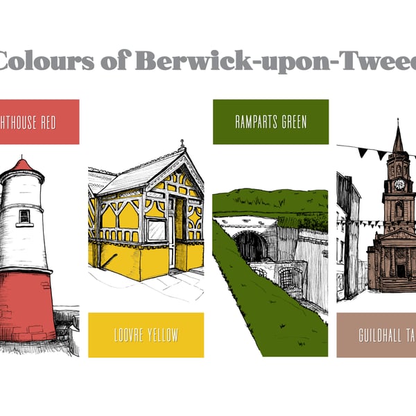 Berwick-upon-Tweed x4 Landmarks A4 Eco-Friendly Wall Art Print