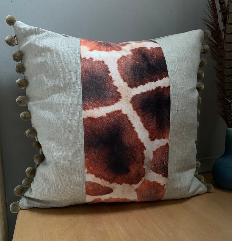 SALE - Giraffe print velvet and linen cushion cover