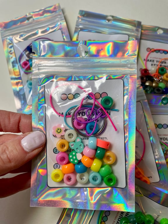 Make Your Own Keyring Kit - Kid's Craft Activity & Party Bag Filler (pack of 10)