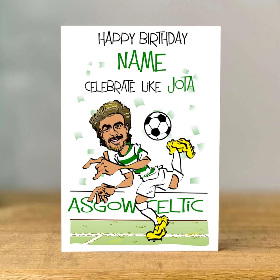 Personalised Footballer Birthday Card, Jota, mum, dad, grandad, son, daughter, 