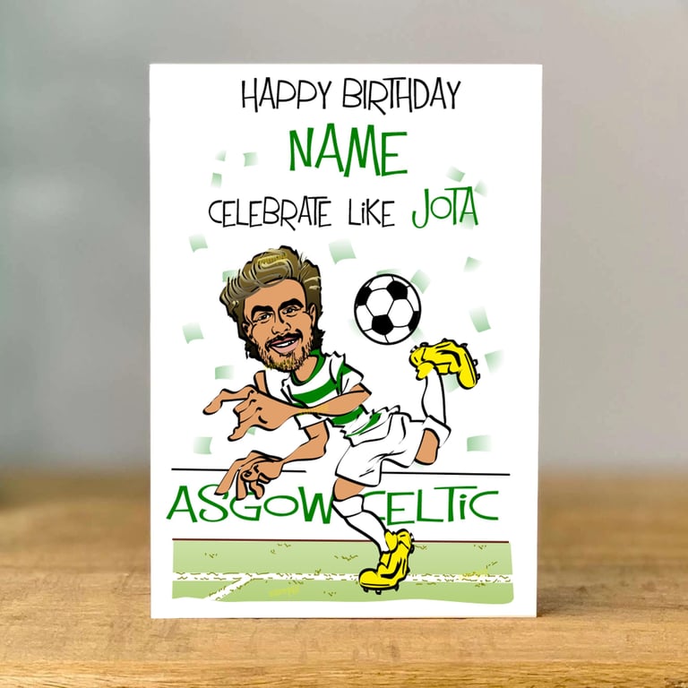 Personalised Footballer Birthday Card, Jota, mum, dad, grandad, son, daughter, 