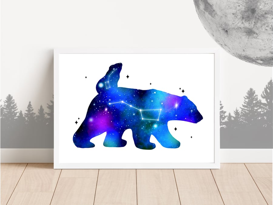 Ursa Major and Ursa Minor Bear Constellation Art Print, Nursery Decor.