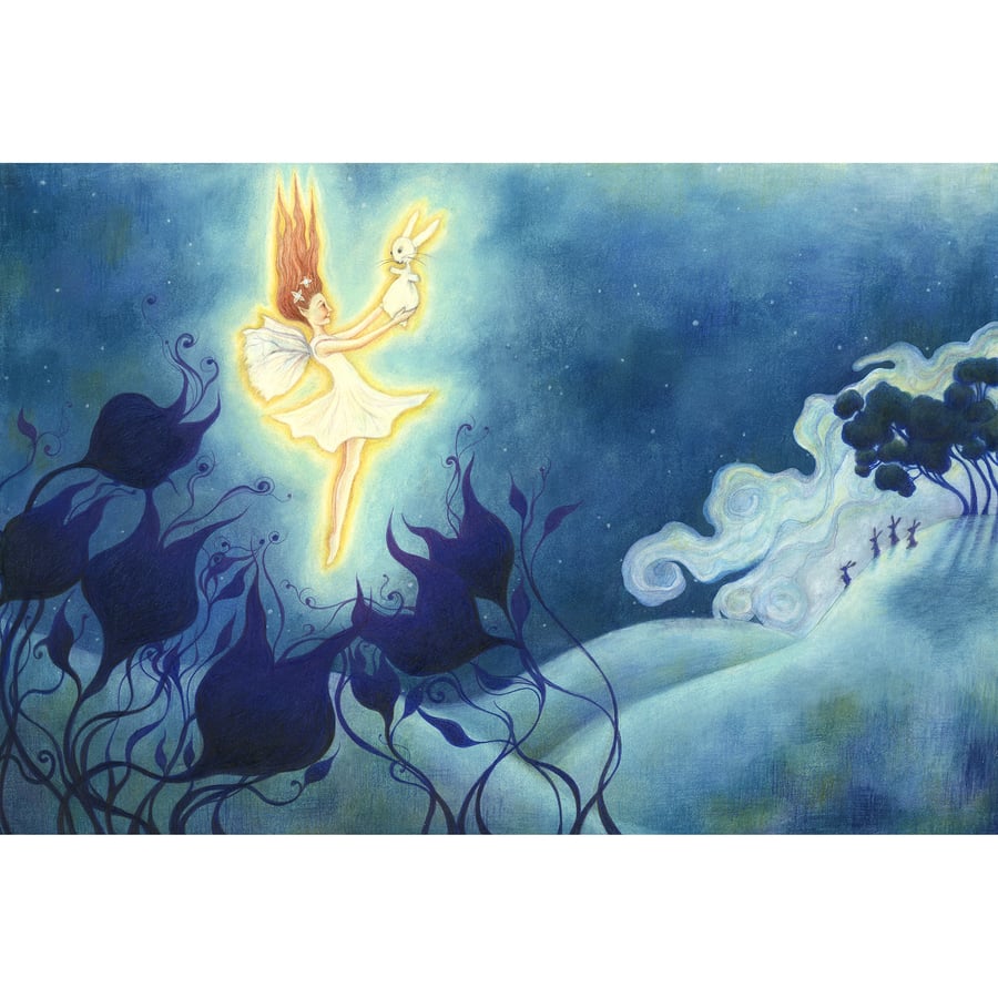 Fairy Giclee Art Print - The Velveteen Rabbit - "A New Beginning". Fairytale Art