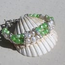 Apple Green & White Freshwater Pearl Glamour Bracelet "Mint Crush" - SALE