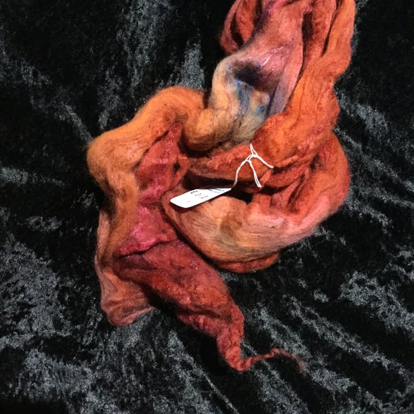 Mobair Hand Dyed Random Merino Wool & Silk Tops Auburn Chestnut Blue