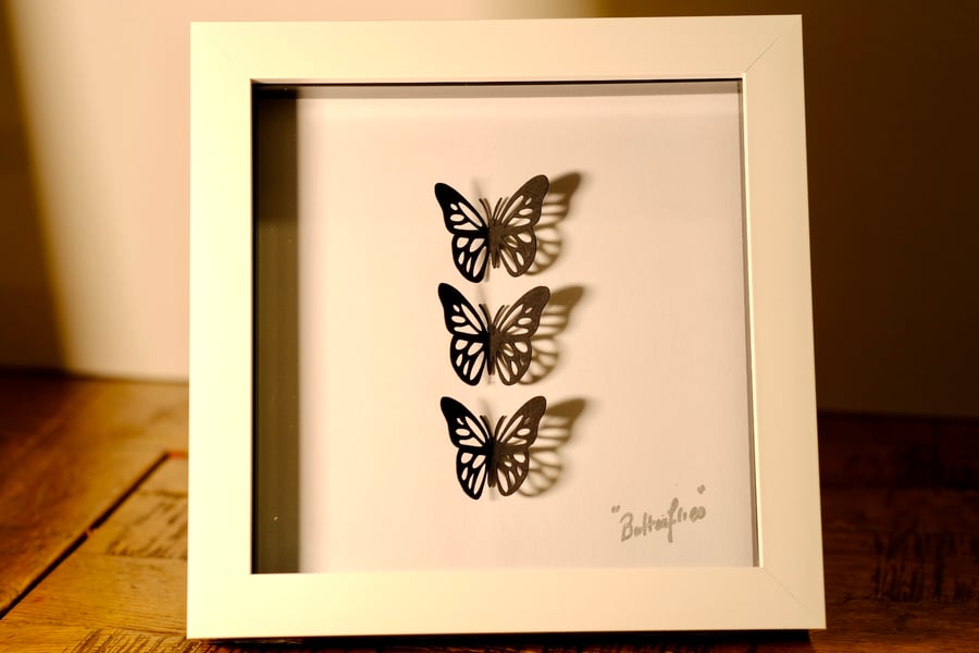 3 black butterflies - shadow box