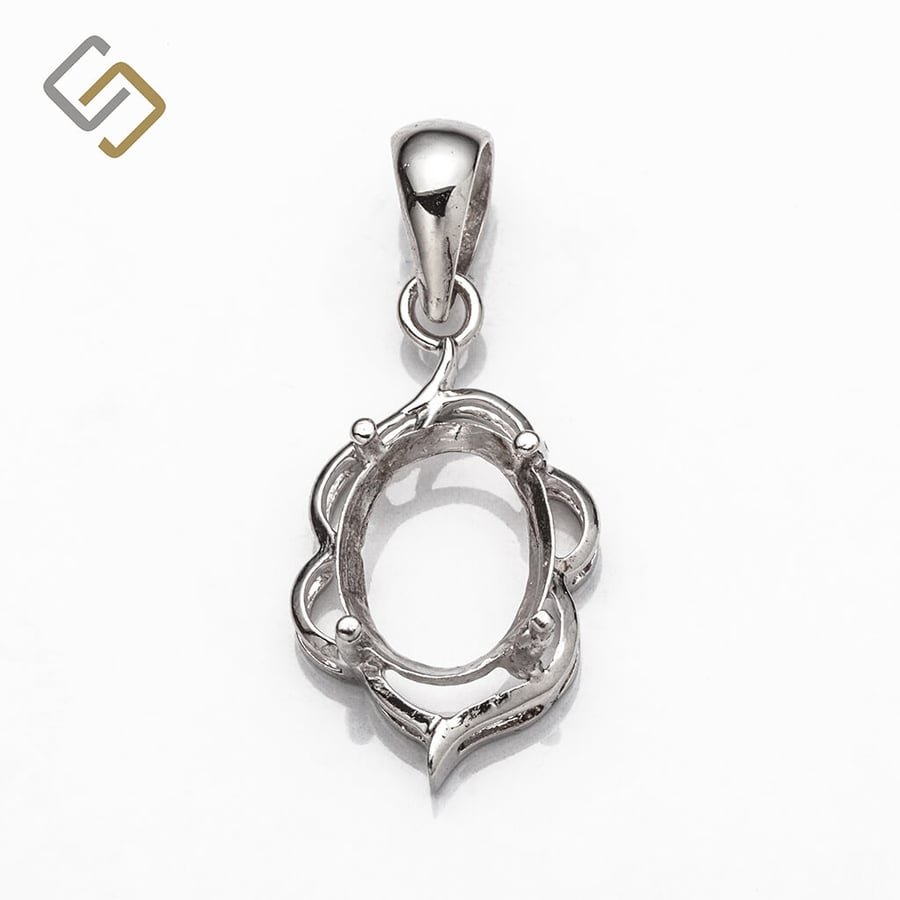Oval Pendant with Oval Prong Mounting in Sterling Silver for 8x10mm stones 