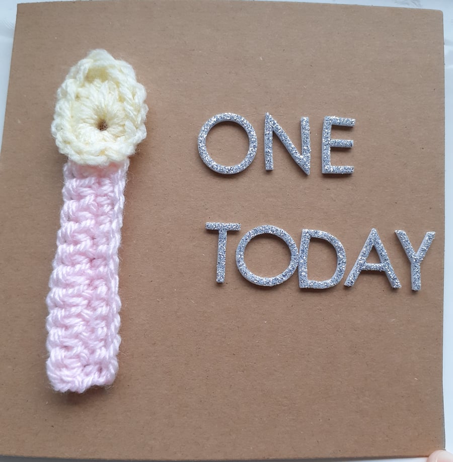 Crochet Candle First Birthday Card