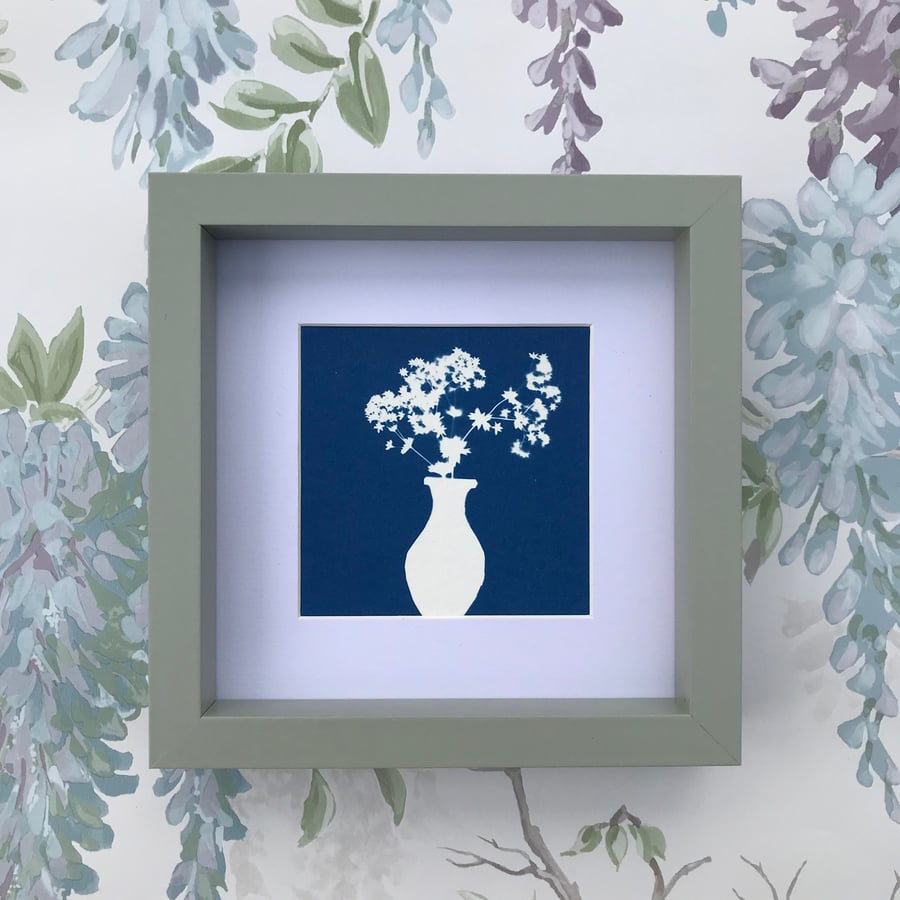 Botanical Cyanotype Photogram Squares up as pretty gift. Art as Present.