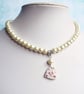 Elegant Cream Glass Pearl and Floral Heart Necklace - Image 1
