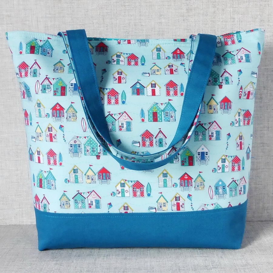 Tote Bag, Beach bag, Shopping bag, Craft bag. beach huts. 