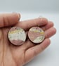 Pink, White, Grey and Yellow hand printed earrings - Image 5