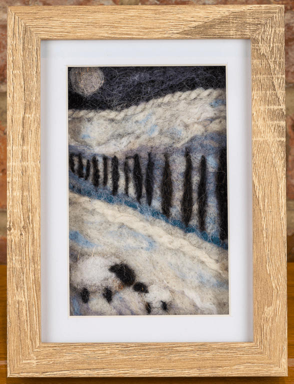 Framed Felt Landscape Art - Handcrafted Wool Wall Decor