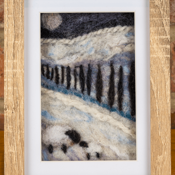 Framed Felt Landscape Art - Handcrafted Wool Wall Decor