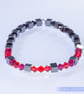 Swarovski and Hematite stretch beaded bracelet red pink black - Image 2