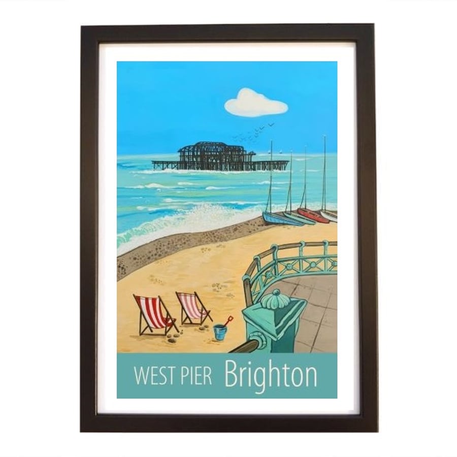 Brighton West Pier travel poster print by Susie West