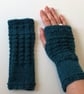 Fingerless Gloves Mittens Wrist Warmers in Dark Teal Blue Tweed Aran Wool