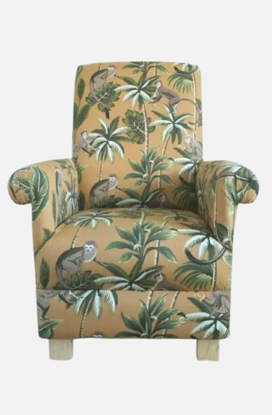 Monkeys Ochre Armchair Adult Chair Fryetts Mustard Fabric Animals Jungle Apes