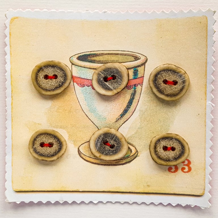 Vintage Horn BUTTONS made from naturally shed deer antlers, set of 6