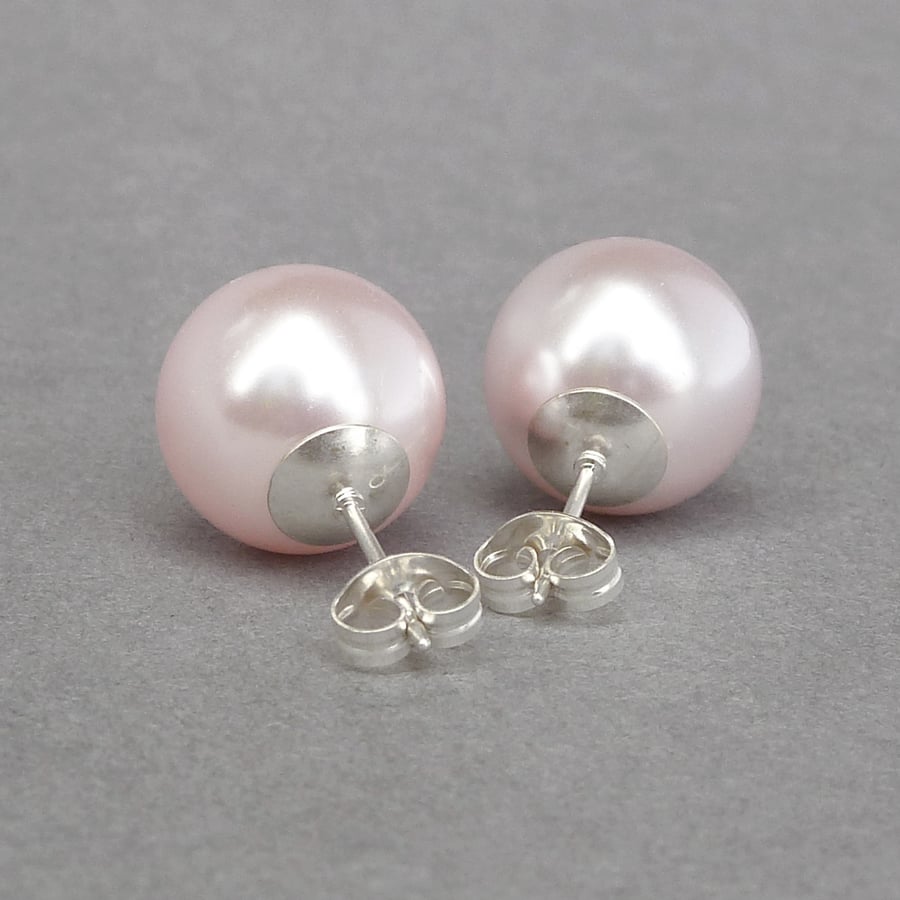 12mm Chunky Blush Pink Pearl Stud Earrings - Large Light Pink Studs - Jewellery