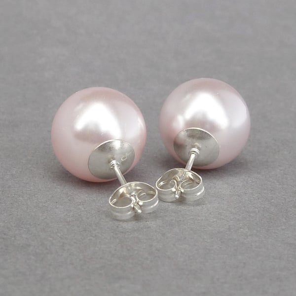 12mm Chunky Blush Pink Pearl Stud Earrings - Large Light Pink Studs - Jewellery