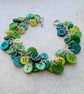 Green button bracelet with silver plated chain and toggle clasp - Image 4