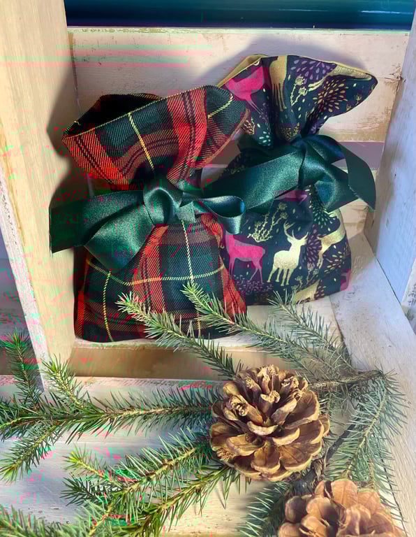 Santa pouches pair - stags and tartan - UK delivery free